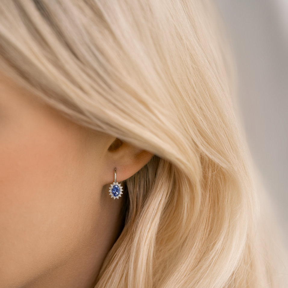 Náušnice s diamantmi a tanzanitom Princess Sparkle