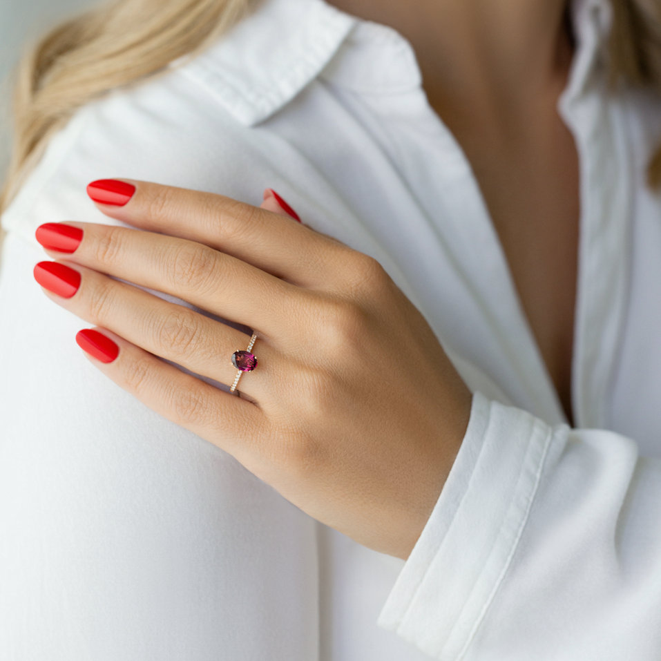 Prsteň s diamantmi a rhodolitom Touch of Shine