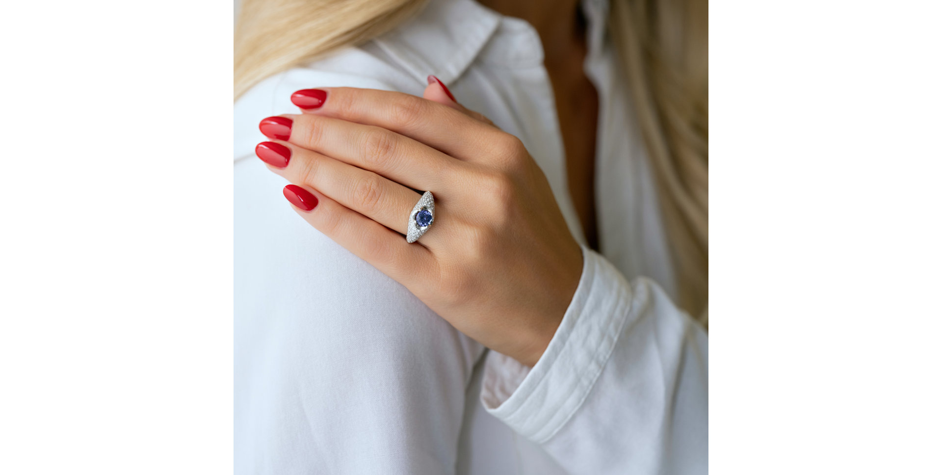 Prsteň s diamantmi a tanzanitom Deluxe Quatrefoil