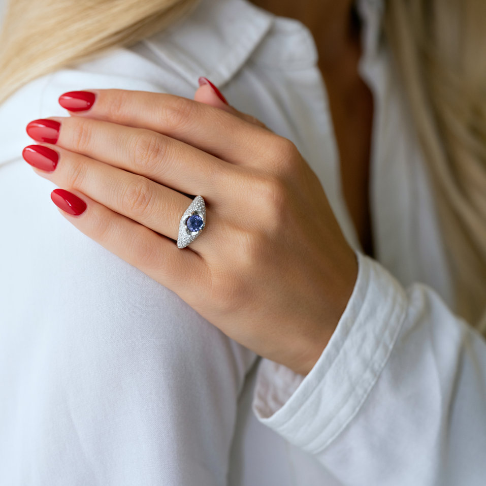 Prsteň s diamantmi a tanzanitom Deluxe Quatrefoil