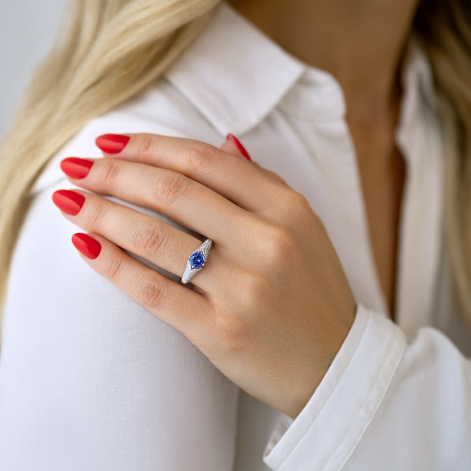Prsteň s diamantmi a tanzanitom Rya