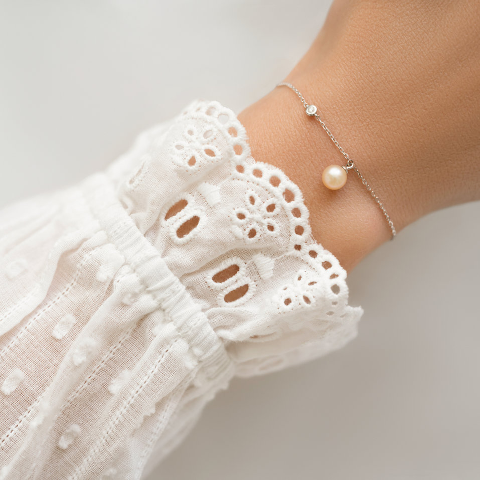 Náramok s diamantom a sladkovodnou ružovou perlou Lovely Lake