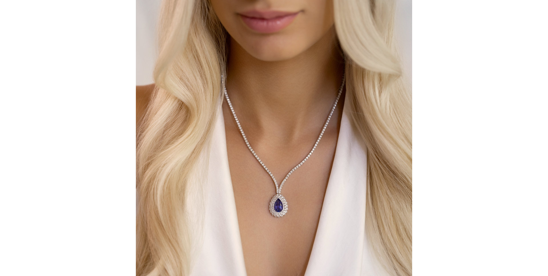 Náhrdelník s diamantmi a tanzanitom Aurora Tear