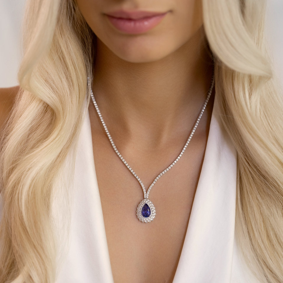 Náhrdelník s diamantmi a tanzanitom Aurora Tear