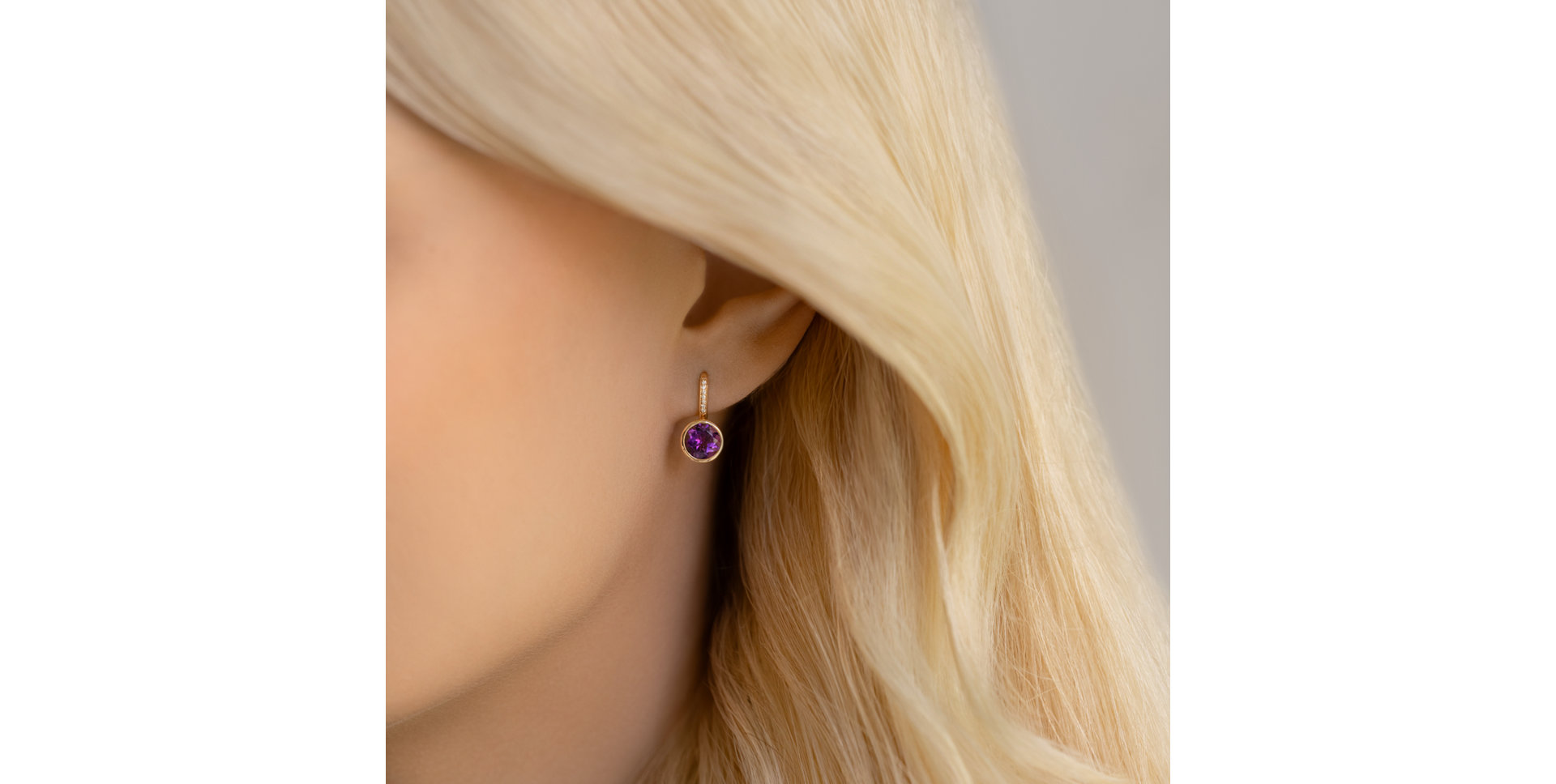 Náušnice s diamantmi a ametystom Regal Elegance