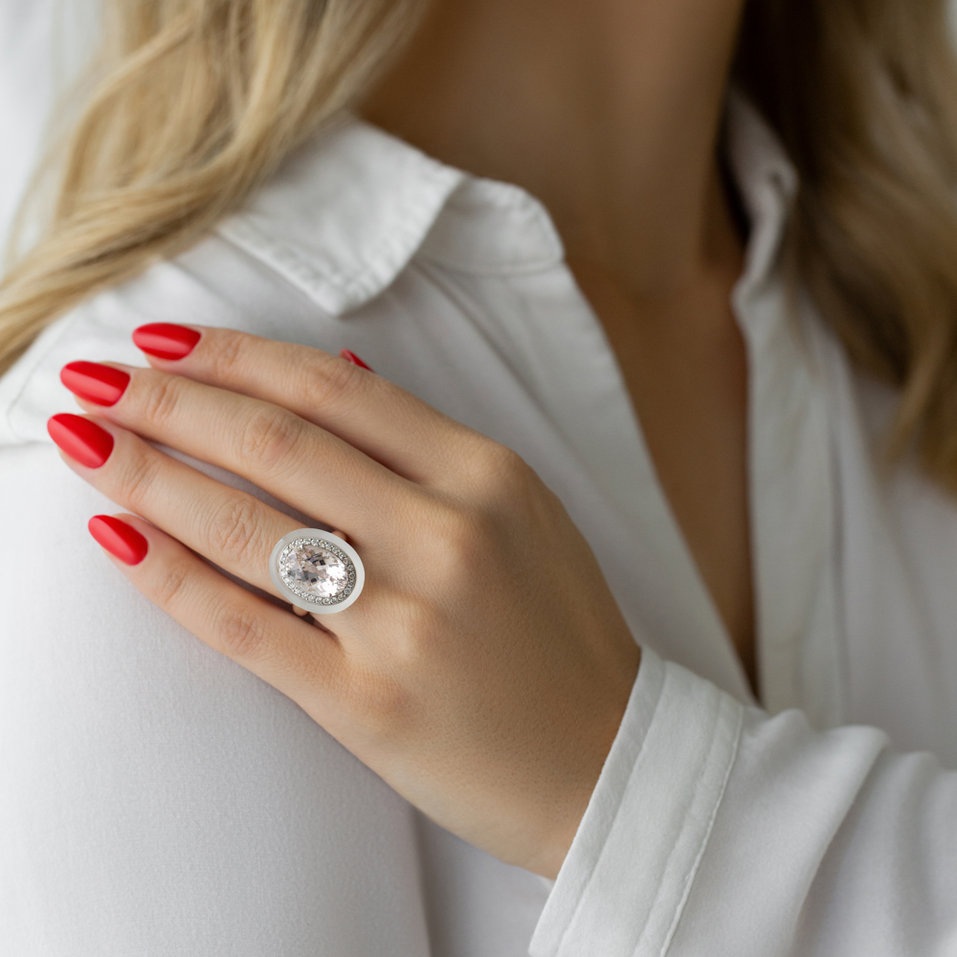 Prsteň s morganitom, diamantmi a quartzom Quintilius