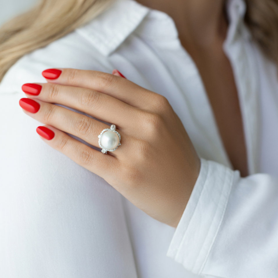 Prsteň s perlou a diamantmi Queen of Profound