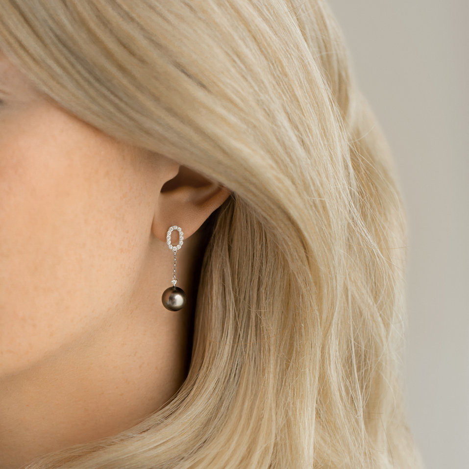 Náušnice s perlou a diamantmi Ocean Void