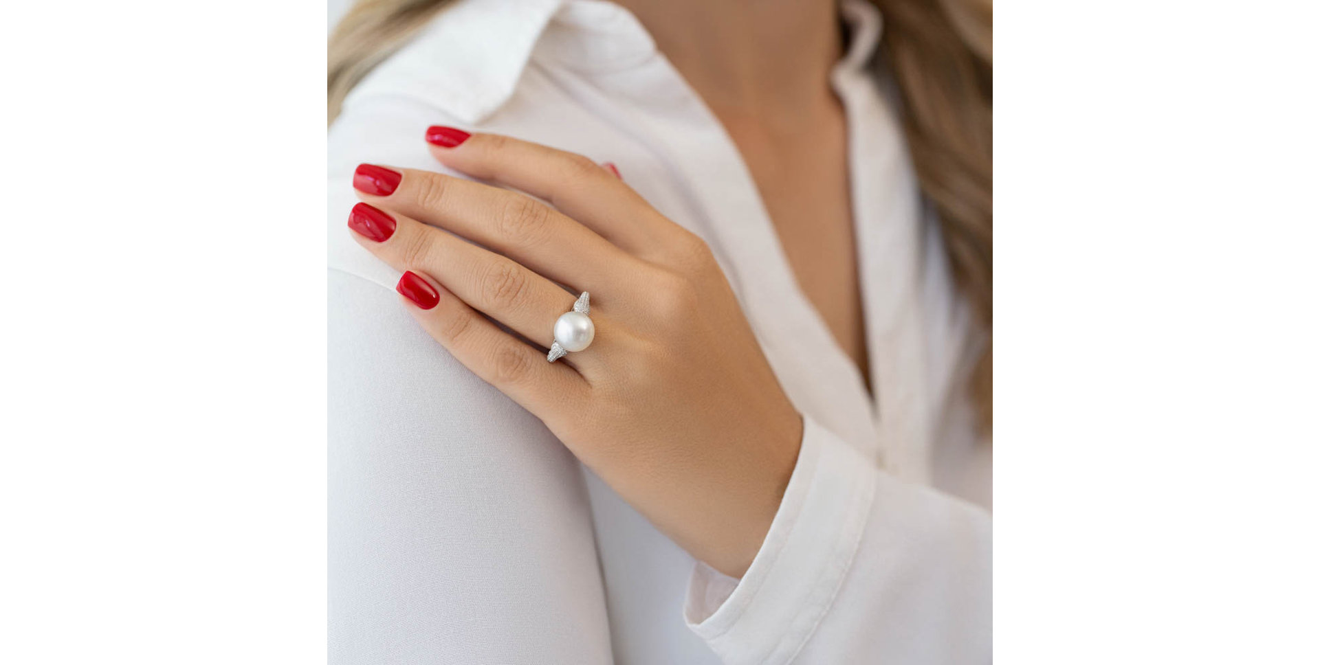 Prsteň s perlou a diamantmi Edge of Sea