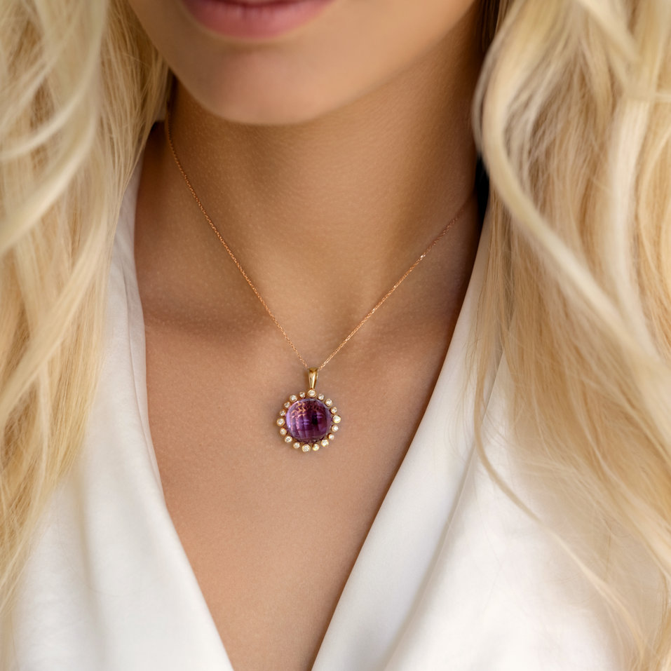 Přívěsok s ametystom a diamantmi Darius