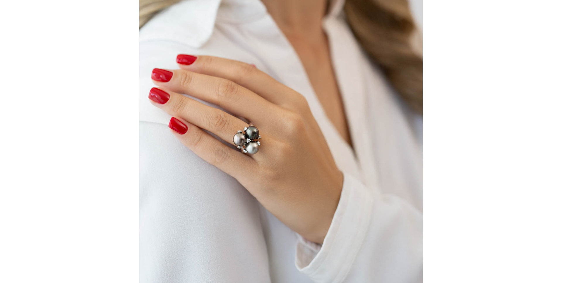 Prsteň s perlami a diamantmi Tahitian Beauty