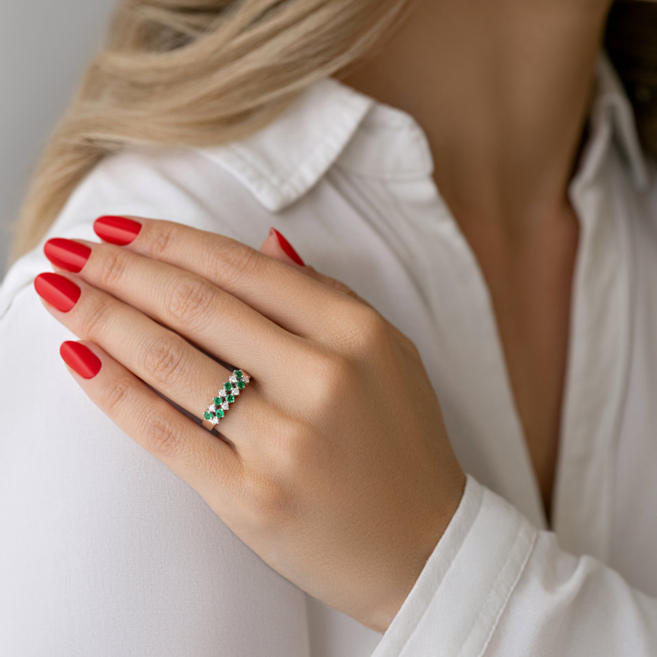 Prsteň s diamantmi a smaragdmi Austin