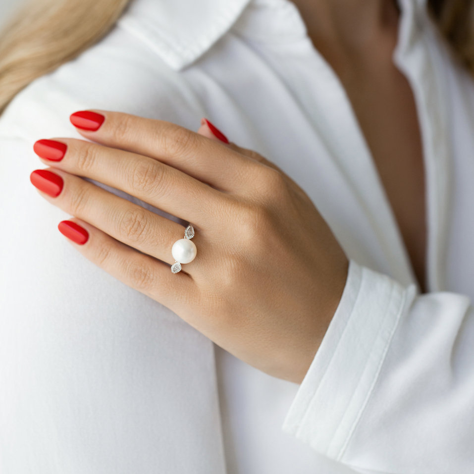 Prsteň s perlou a diamantmi Jacqueline