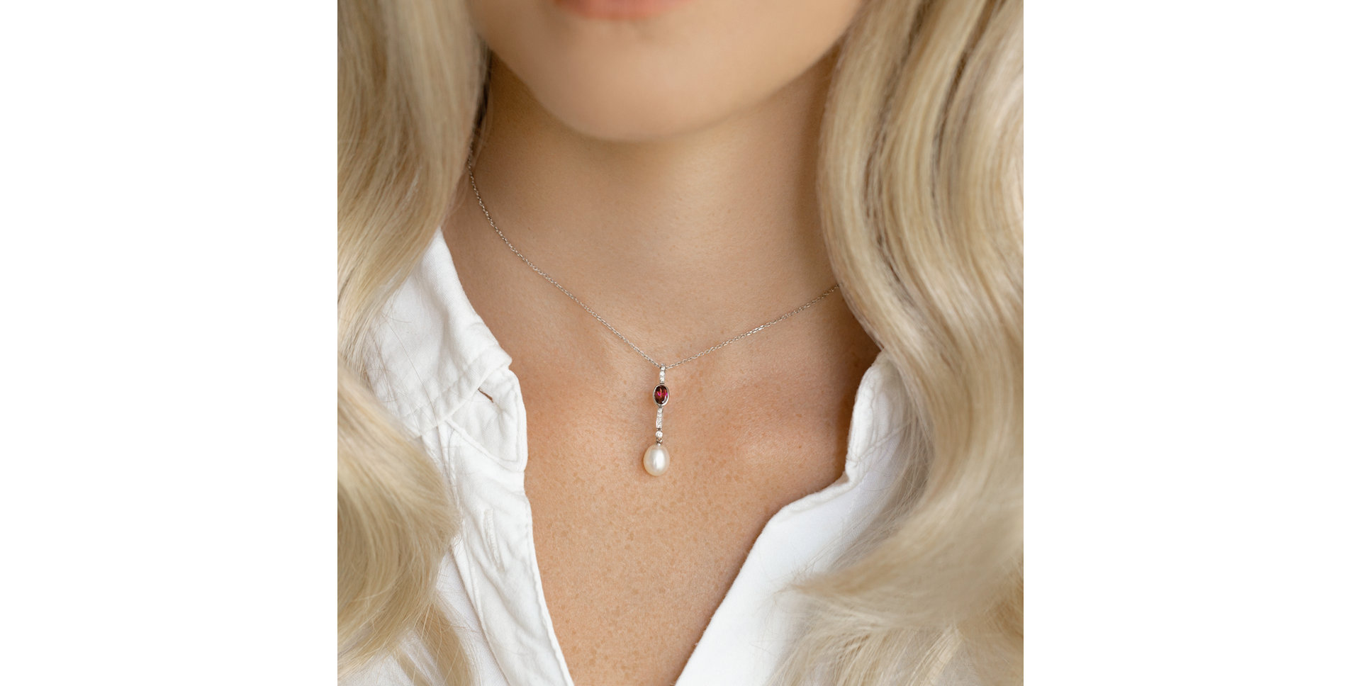 Přívěsok s perlou, diamantmi a rhodolitom Arlene Sea