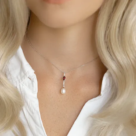 Přívěsok s perlou, diamantmi a rhodolitom Arlene Sea