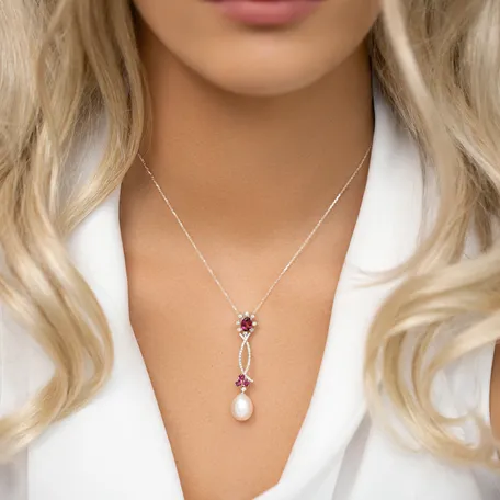 Přívěsok s perlou a diamantmi a Rhodolite Suzette