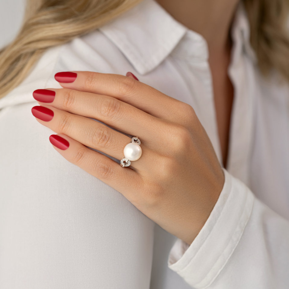 Prsteň s perlou a diamantmi Sea Whisper