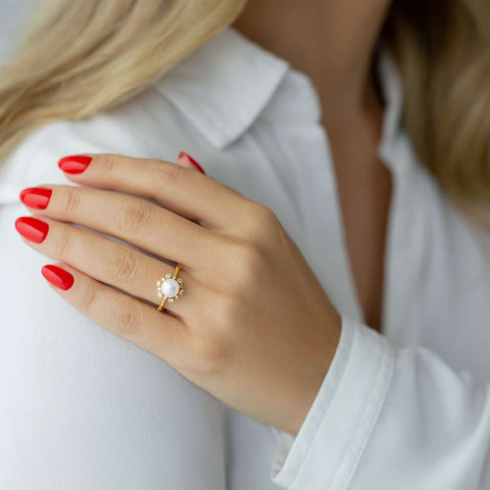 Prsteň s perlou a diamantmi Nautical Adventure