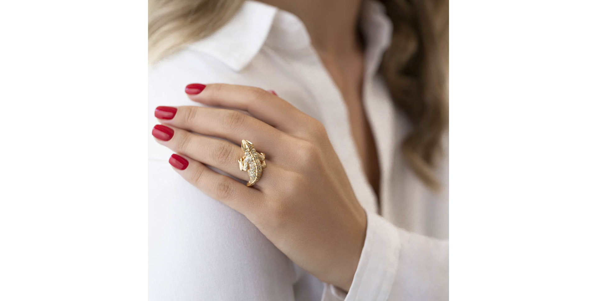 Prsteň s hnedými diamantmi a granátmi Diamond Lizard