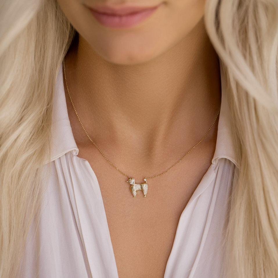 Náhrdelník s čiernymi a bielymi diamantmi Little Poodle