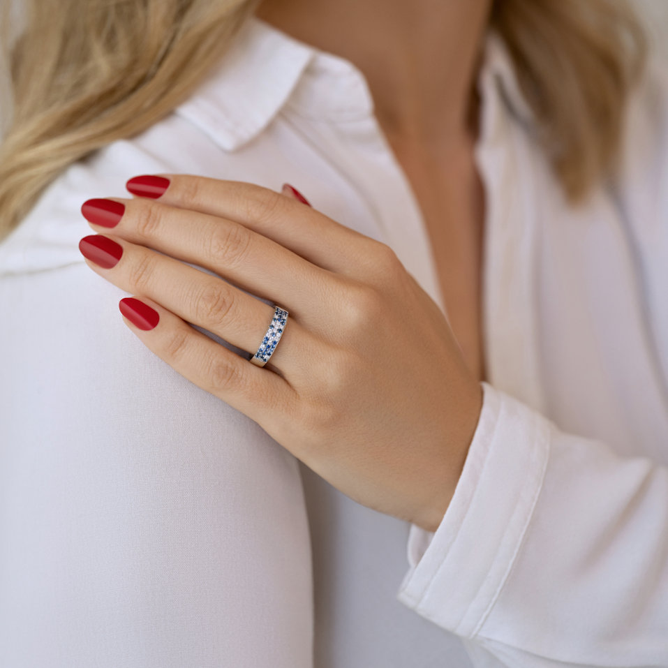 Prsteň s diamantmi a zafírmi Blue Sky