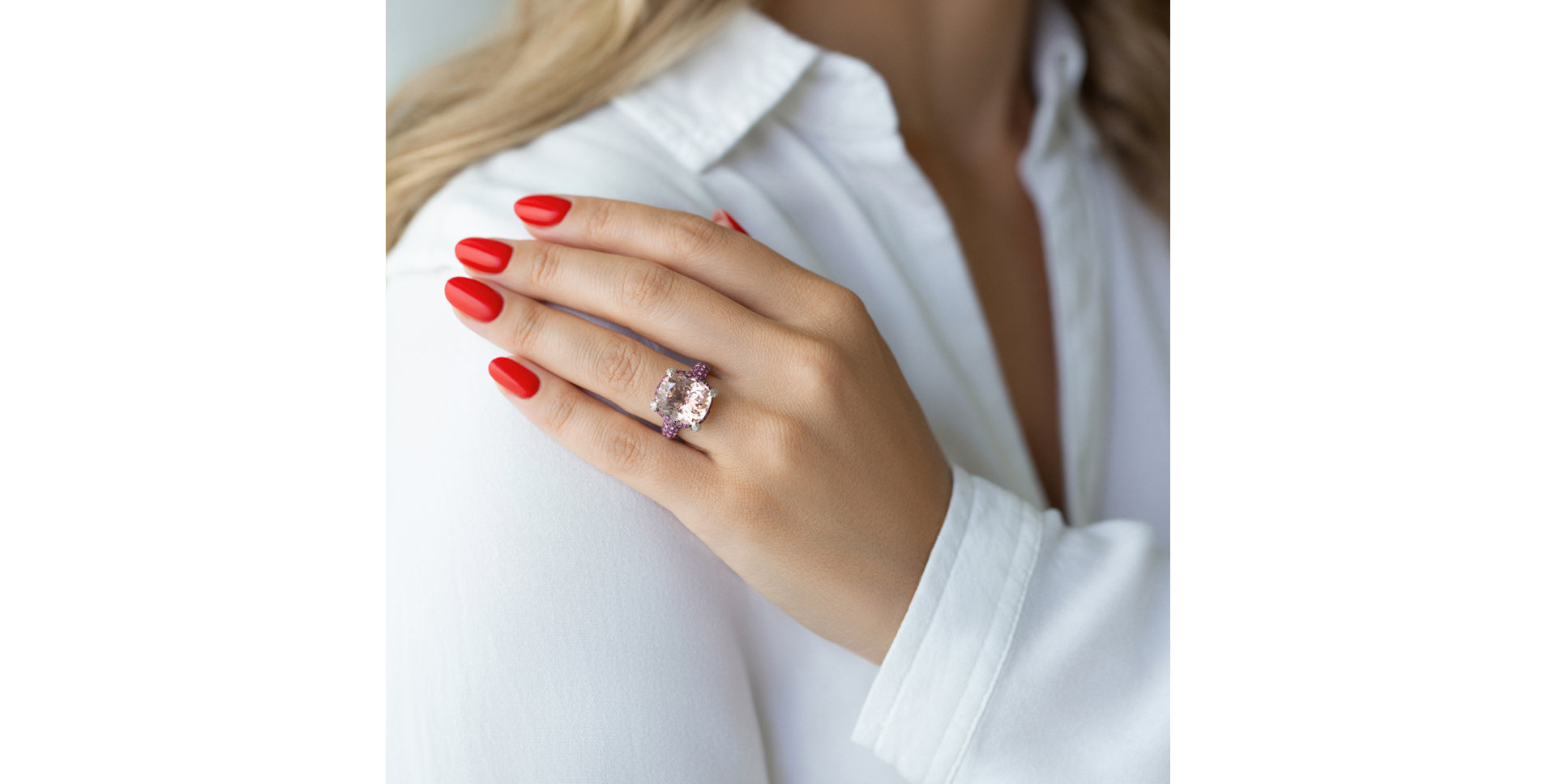 Prsteň s morganitom, diamantmi a zafírmi Lady Romantic