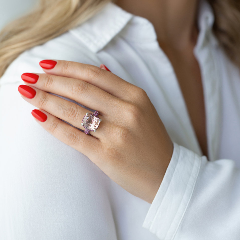 Prsteň s morganitom, diamantmi a zafírmi Lady Romantic