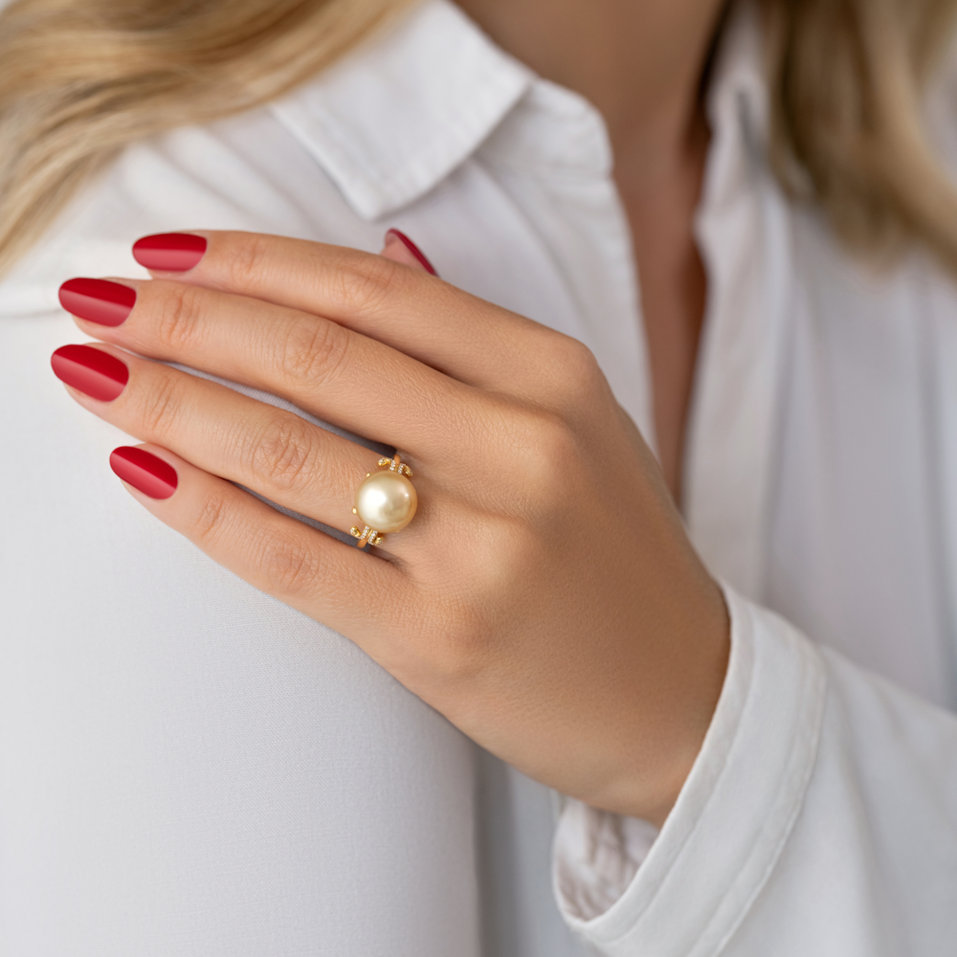 Prsteň s perlou a diamantmi Alaw