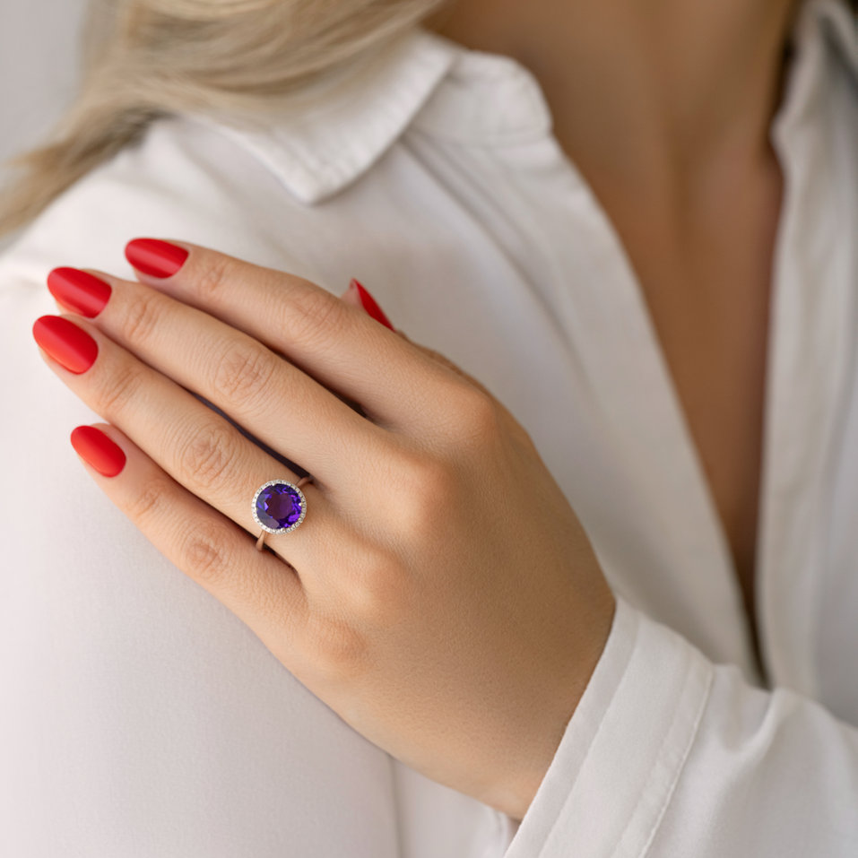 Prsteň s ametystom a diamantmi Poisson