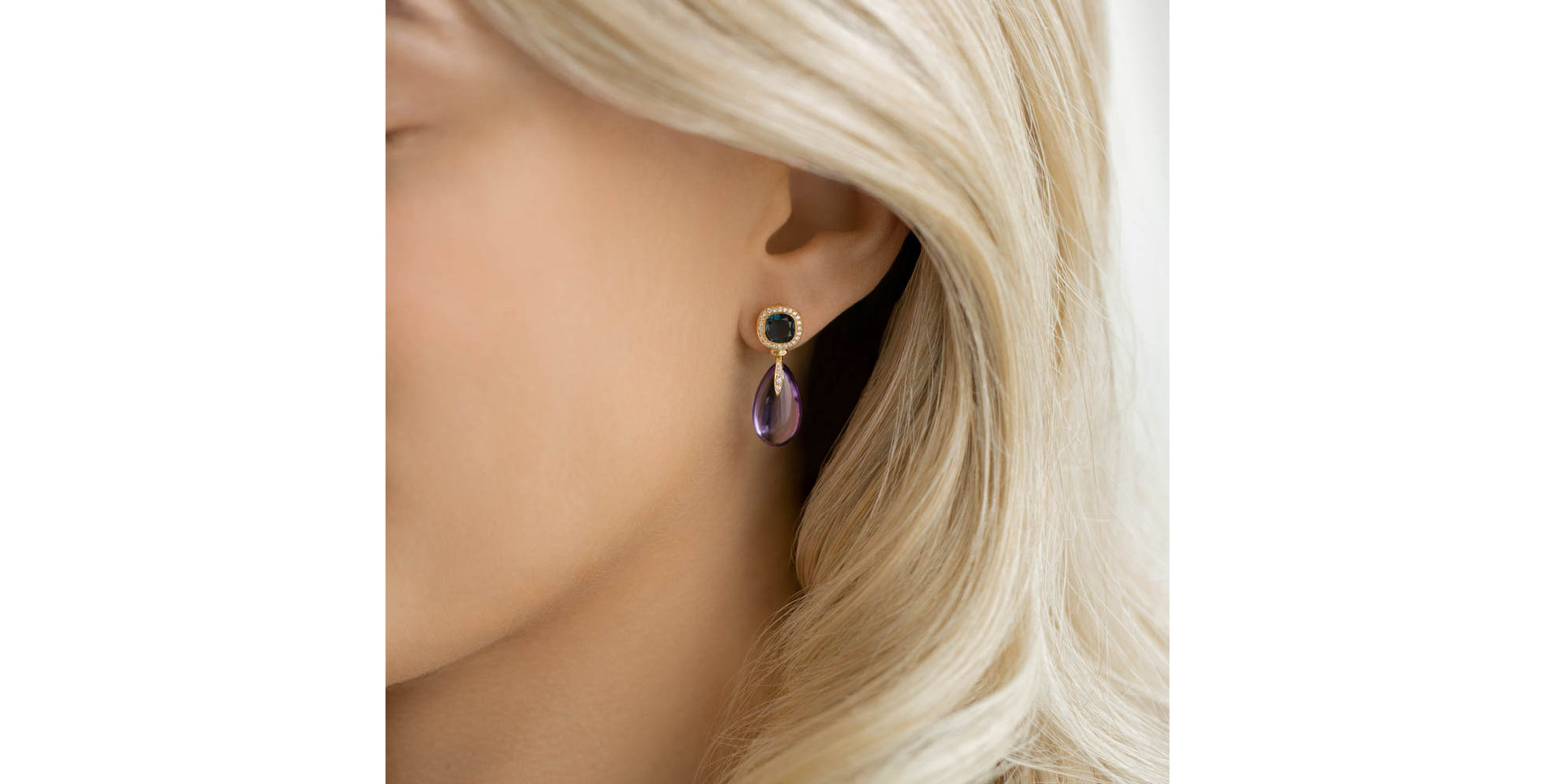Náušnice s ametystom, diamantmi a topásom Violet Lady