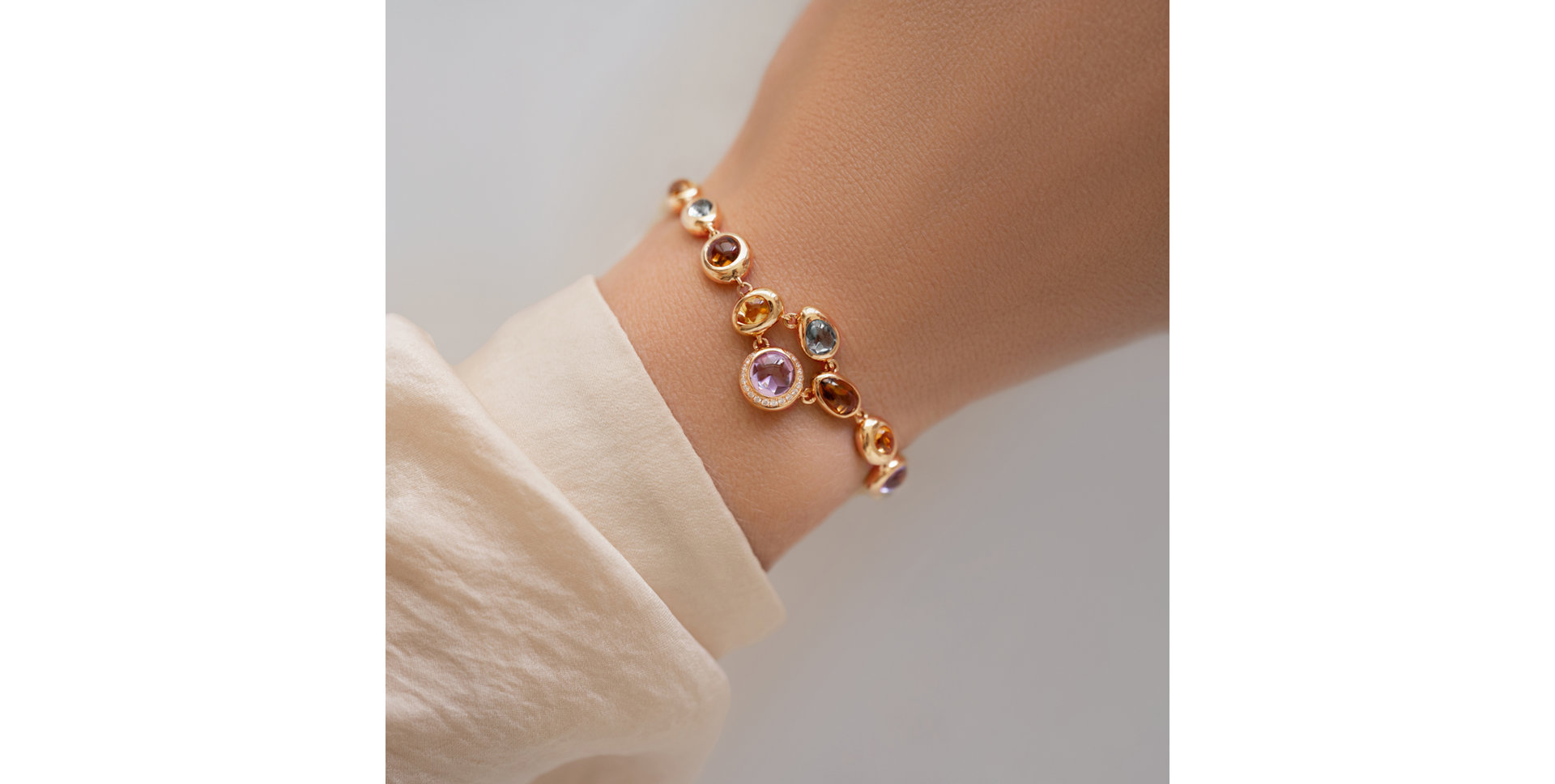 Náramok s diamantmi a drahými kameňmi Rainbow Charm