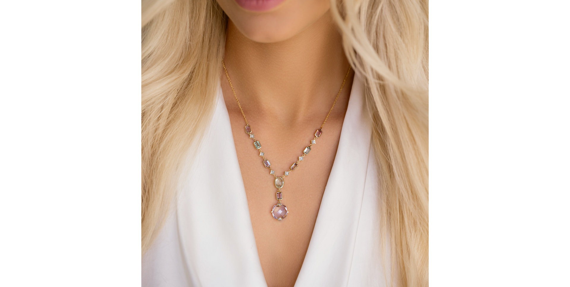 Náhrdelník s diamantmi, ametystmi a turmalínmi Romantic Queen