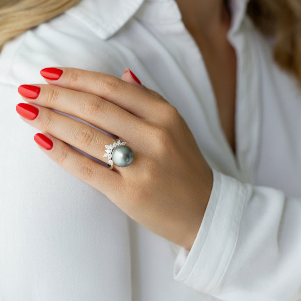 Prsteň s perlou a diamantmi Pearl Eminence