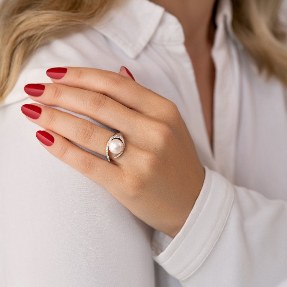 Prsteň s perlou a diamantmi Heavenly Shore
