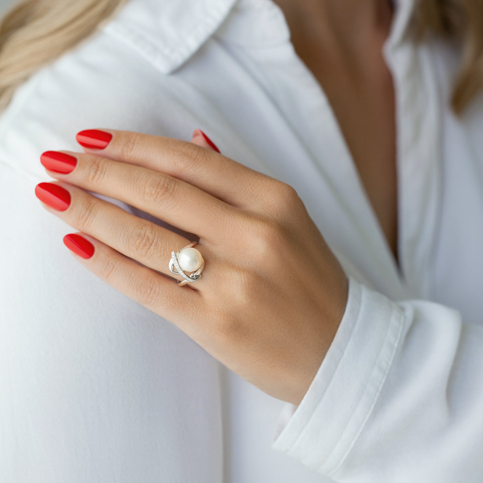 Prsteň s perlou a diamantmi Dark Secret