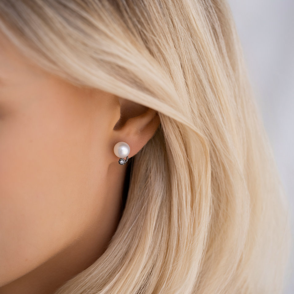 Náušnice s diamantmi a perlou Mariselle
