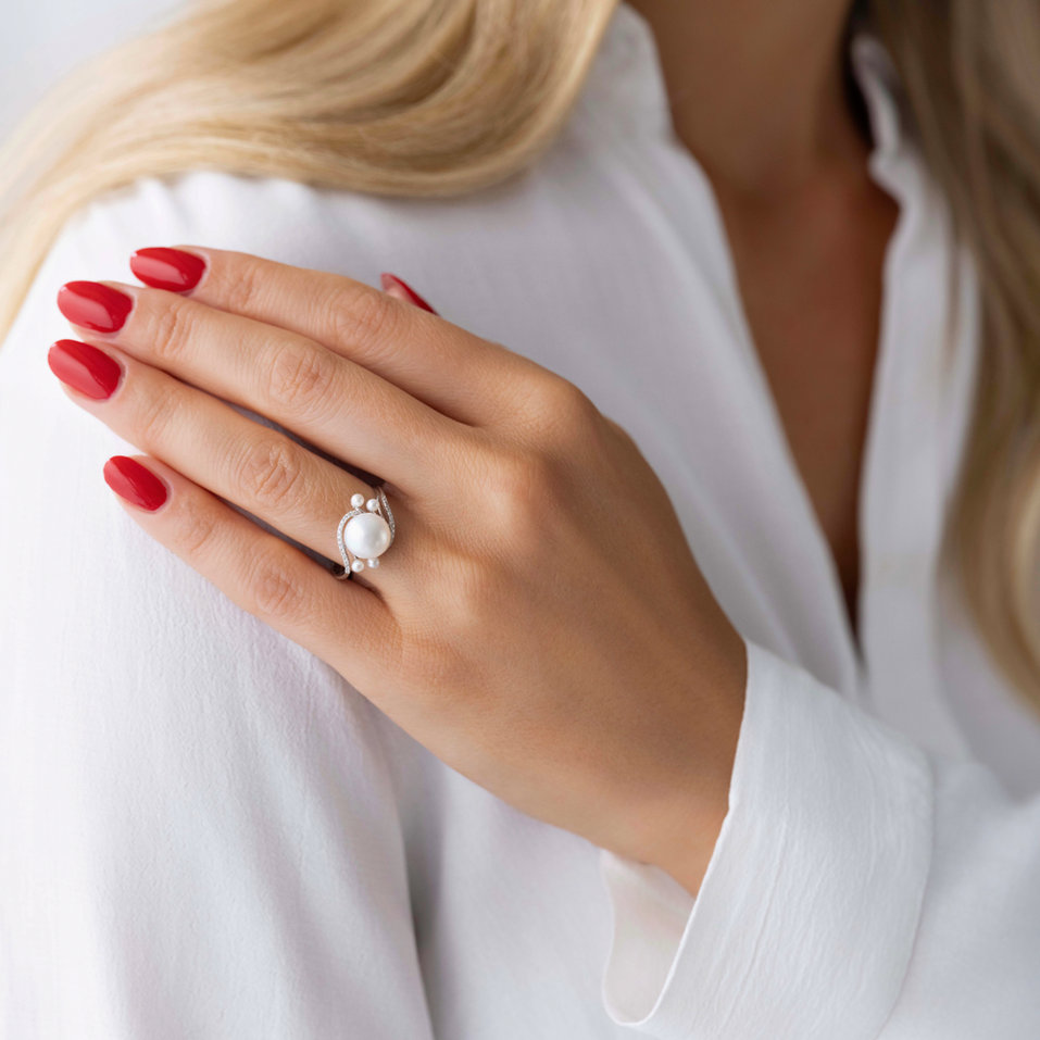 Prsteň s perlou a diamantmi Pearl Wonder