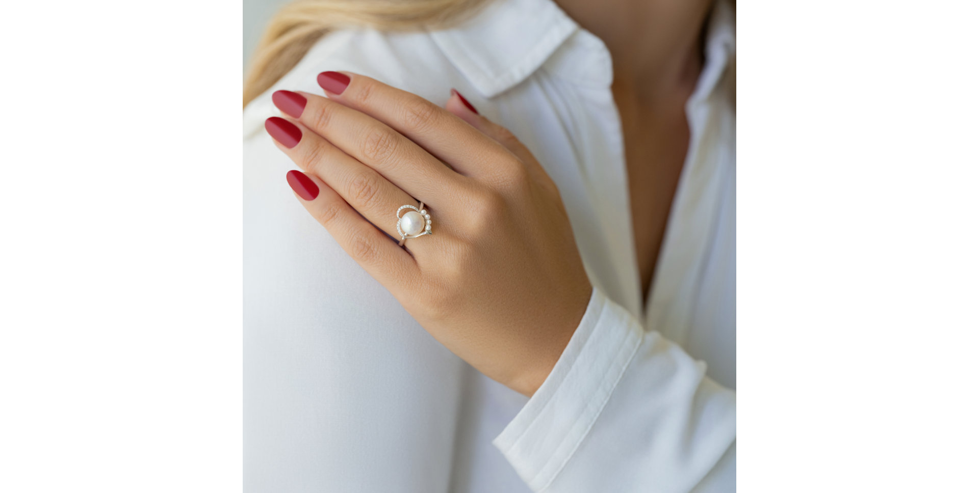 Prsteň s perlami a diamantmi Pearl Love