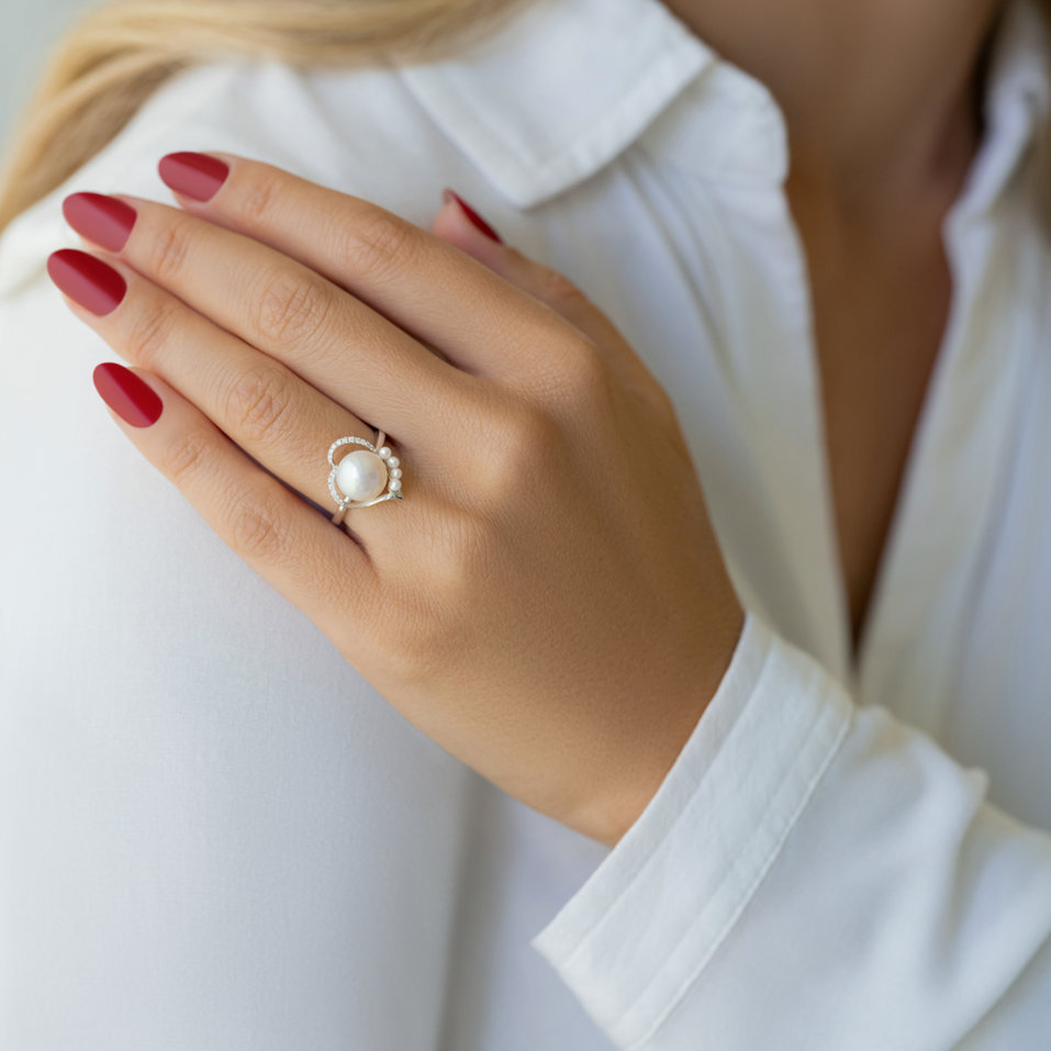 Prsteň s perlami a diamantmi Pearl Love
