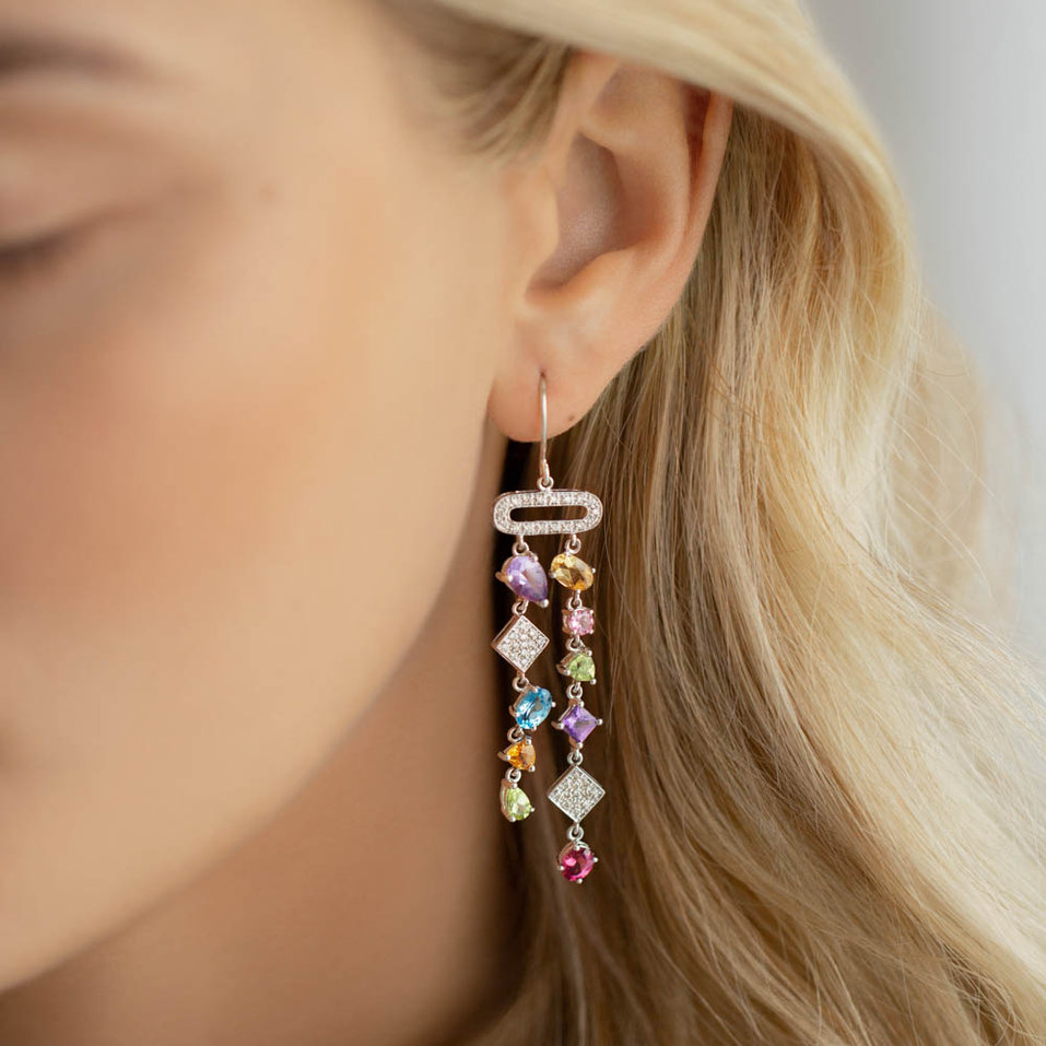 Náušnice s diamantmi a drahokamami String of Beads