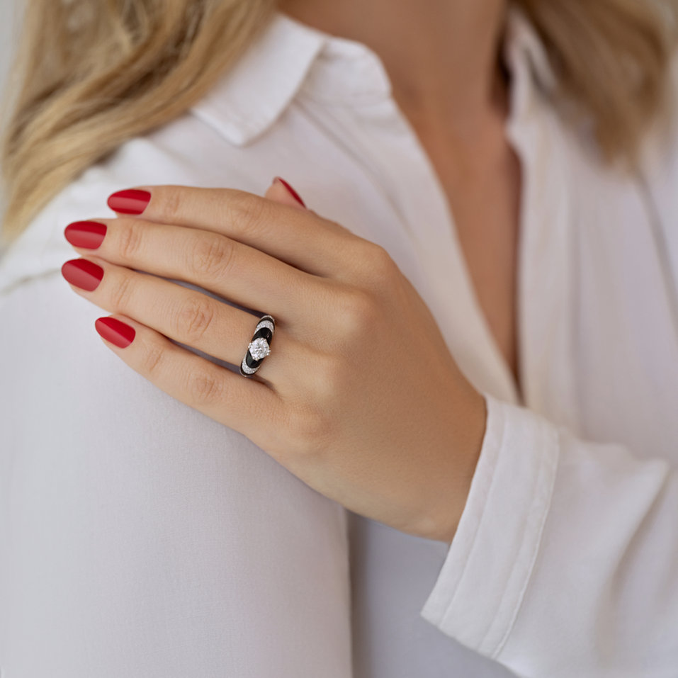 Prsteň s diamantmi a achátmi Aziza