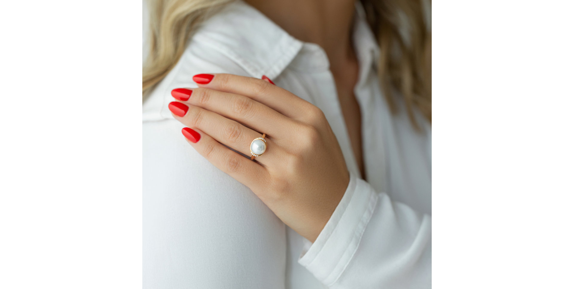 Prsteň s perlou a diamantmi Nuvole Bianche