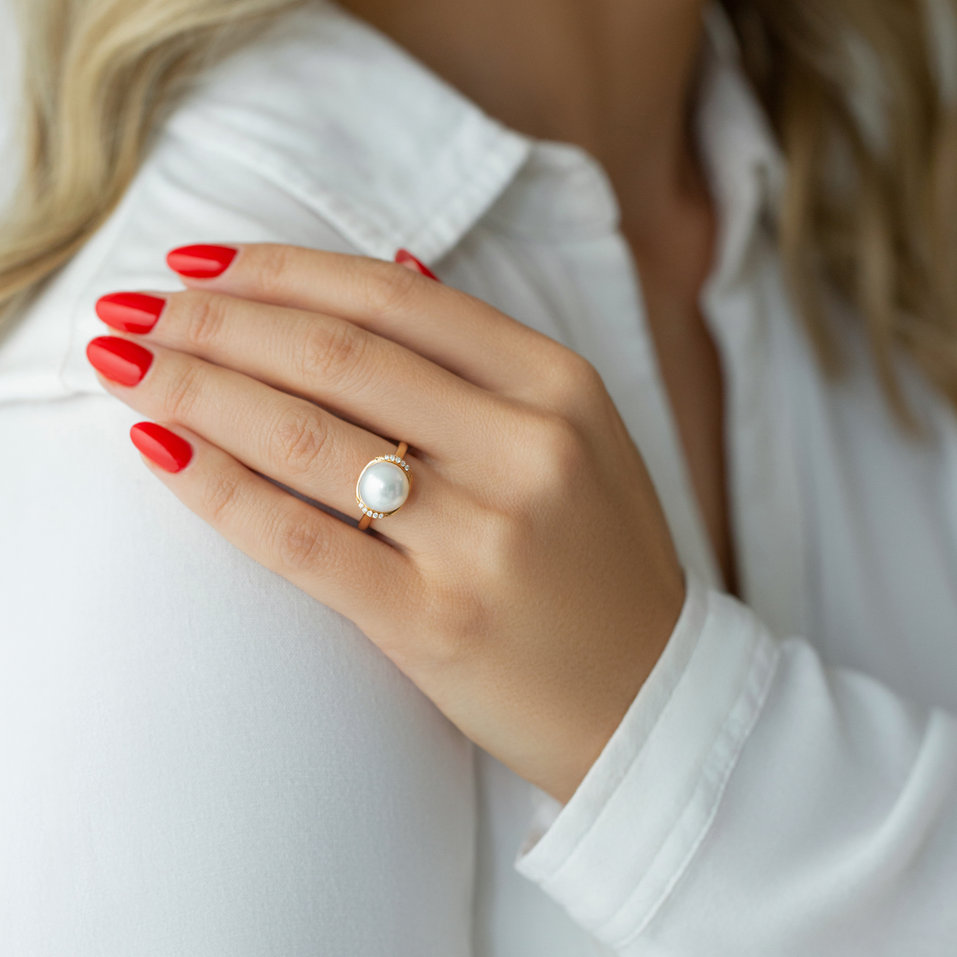 Prsteň s perlou a diamantmi Nuvole Bianche