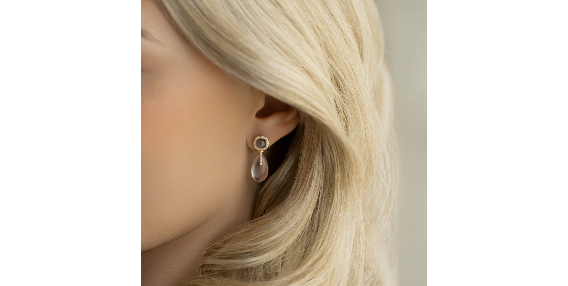 Náušnice s ruženínom, diamantmi a mesačným kameňom Kahili