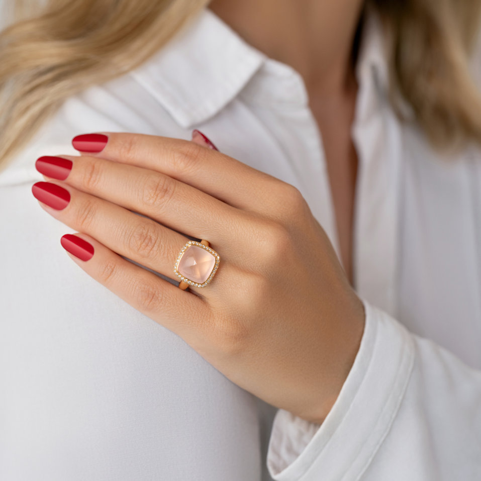 Prsteň 18kt ružové zlato s diamantom a růženínom Cosmic Mystery