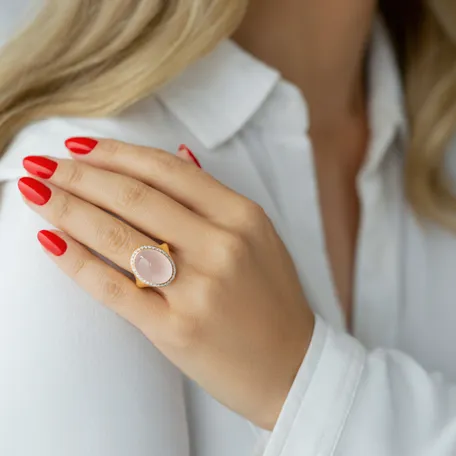 Prsteň 18kt ružové zlato s diamantom a růženínom Spring Rose