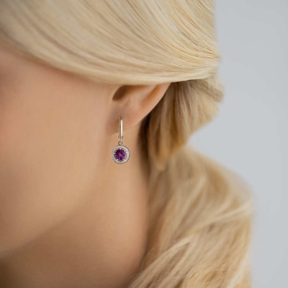 Náušnice s diamantmi a ametystom Infinite Hope