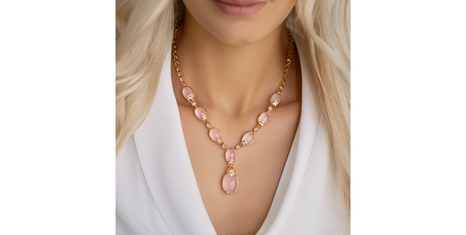 Náhrdelník s diamantmi, ruženínmi a quartzami Eternal Rainbow