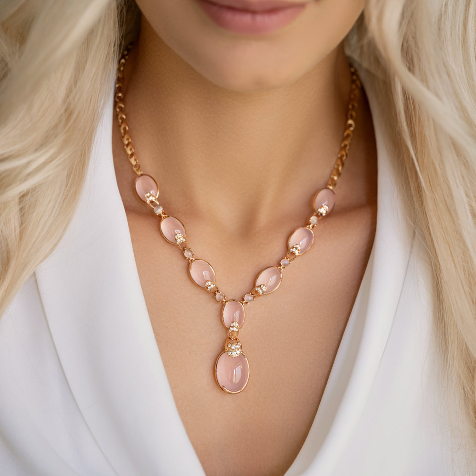 Náhrdelník s diamantmi, ruženínmi a quartzami Eternal Rainbow