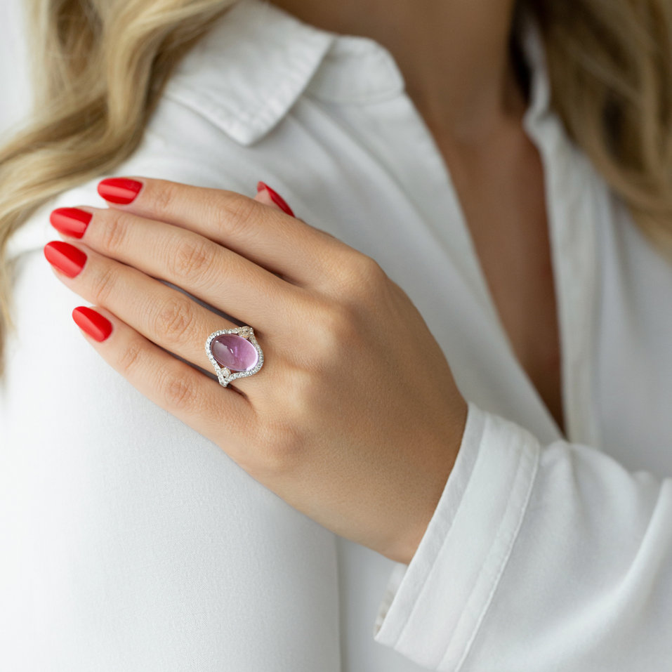 Prsteň s ametystom a diamantmi Sparkling Desire